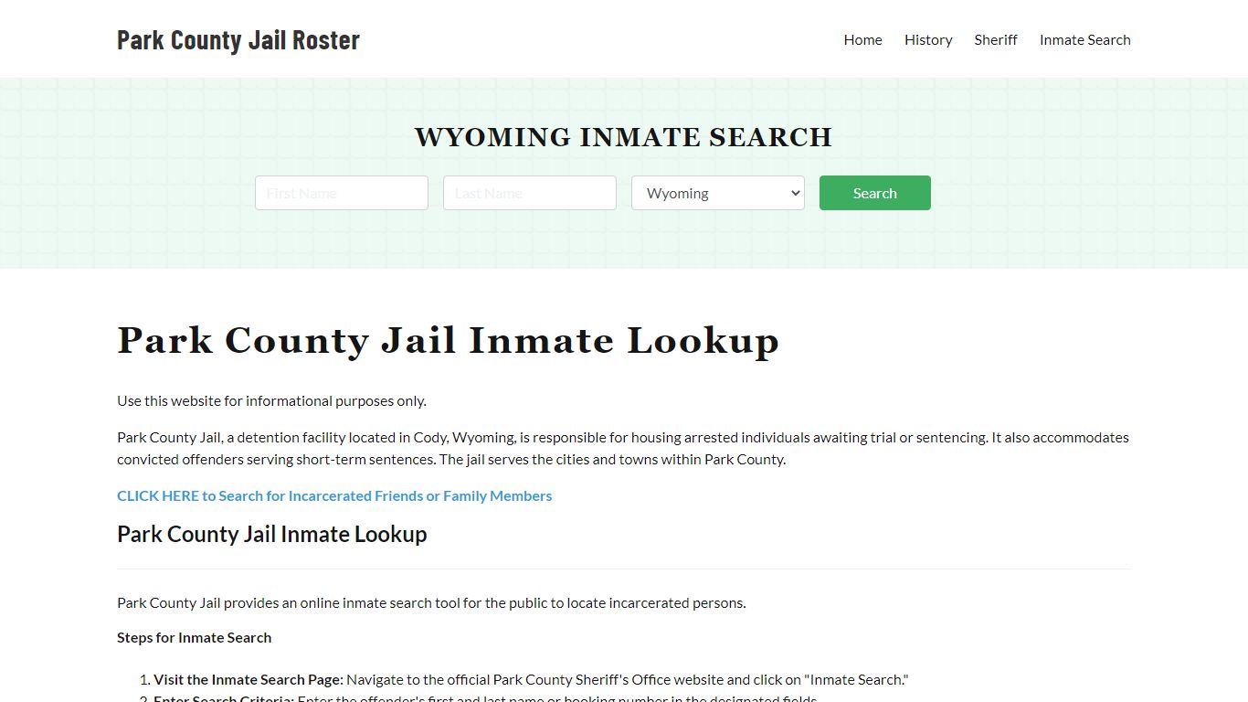 Park County Jail Roster Lookup, WY, Inmate Search